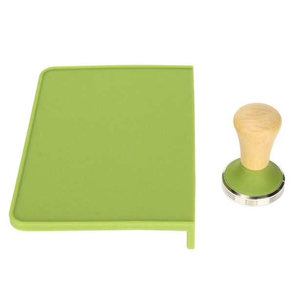 Wood Coffee Tamper Silicone Coffee Tamper Mat Set with Stainless Steel Base for Beginners Baristas Green 58mm Coffee Tamper