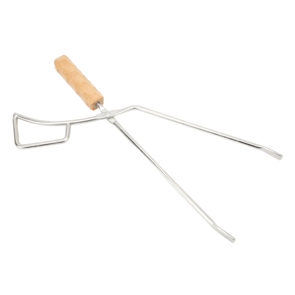 Bålpinsett i rustfritt stål, kraftig, lang, bred og tykk, med bøkehåndtak, for grill og peis
