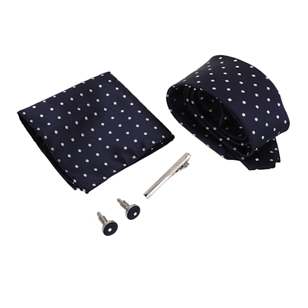 Herr Slipsar Set Polyestergarn Klassisk Herr Polka Dot Slips Nål Manschettknappar Bröstnäsduk Affär Formell Presentförpackning
