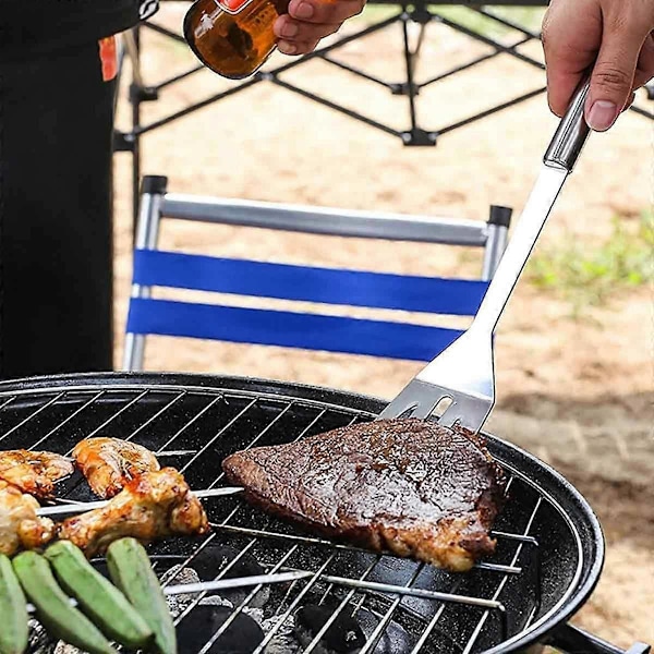 Grillsæt i rustfrit stål BBQ Kombinationsværktøj Tre-delt udendørs opbevaringstaske med velcro og elastikbånd