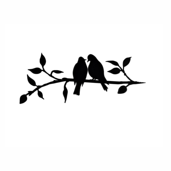 Kärleksfåglar på en gren Metallväggdekor Trädkonst Metallfågelträdgårdsväggskyltar Svarta hängande väggdekaler