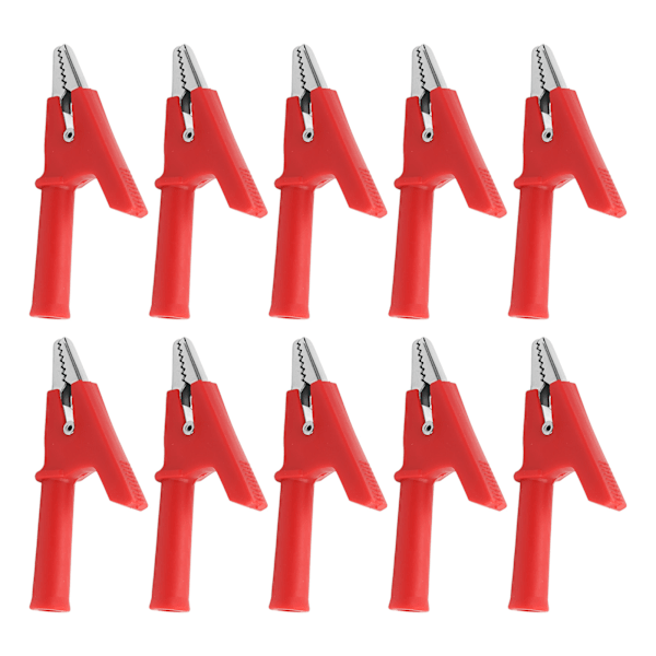 10 st krokodilklämma testklämma 10 mm öppning 10A med 4 mm uttag Set Röd