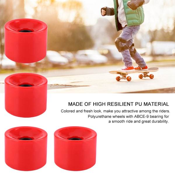 4st set 70*51mm överlägsen kvalitet PU skateboardhjul långa brädhjul (röd)