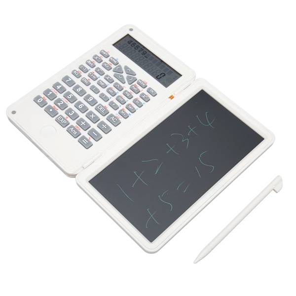 Lommeregner med notesblok, bærbar, 10 cifre LCD-display, videnskabelig lommeregner til skole, kontor, møder og familie, hvid
