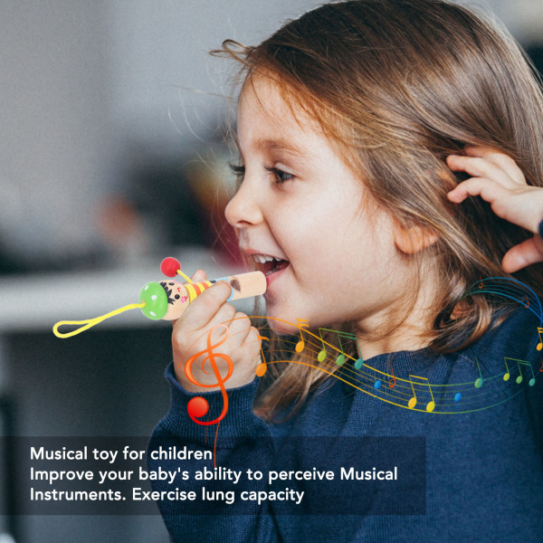 Farverig træpiratfløjte - minifløjtemusikinstrument til børn