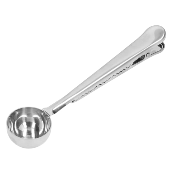 Kaffesked med Förslutningsklämma 2 i 1 Rostfritt Stål Tättslutande Fördjupad Design Praktiska Kaffedrickverktyg Silver