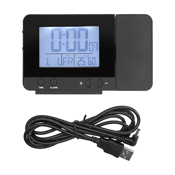 180° rotations projektionsväckarklocka USB-driven LED-digitalklocka med temperatur- och fuktighetstest Svart