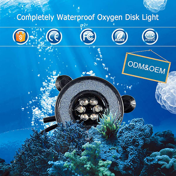 Rundt akvarium boblelys med farveskiftende LED-lys luftpumpelys boblelampe