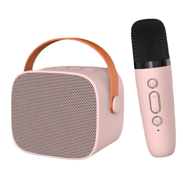 Mini Karaoke Maskin HiFi Surround Lyd Bærbar Bluetooth Høyttaler med Mikrofon for Hjemme Utendørs Rosa