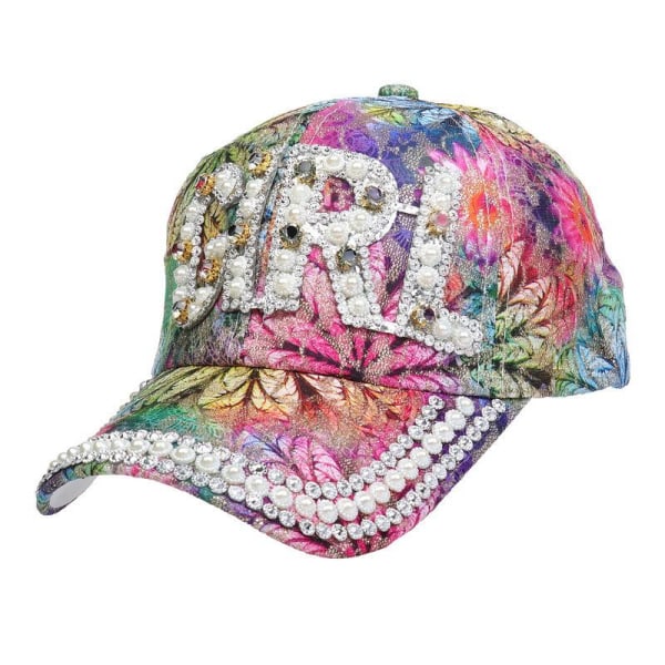 Baseballkasket med hundredvis af pailletter og diamanter - blændende farve, cowboyhat, bærbar hat