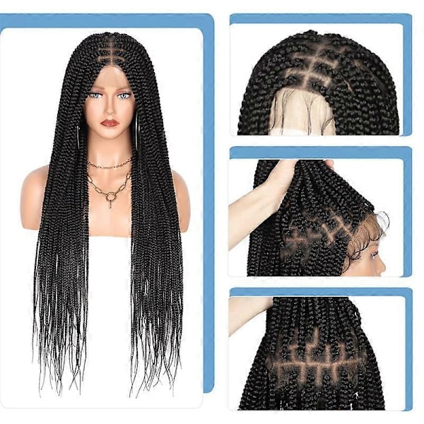 Box Braid Peruk för Kvinnor Knutfri Flätad Peruk Spets Frontal Peruk