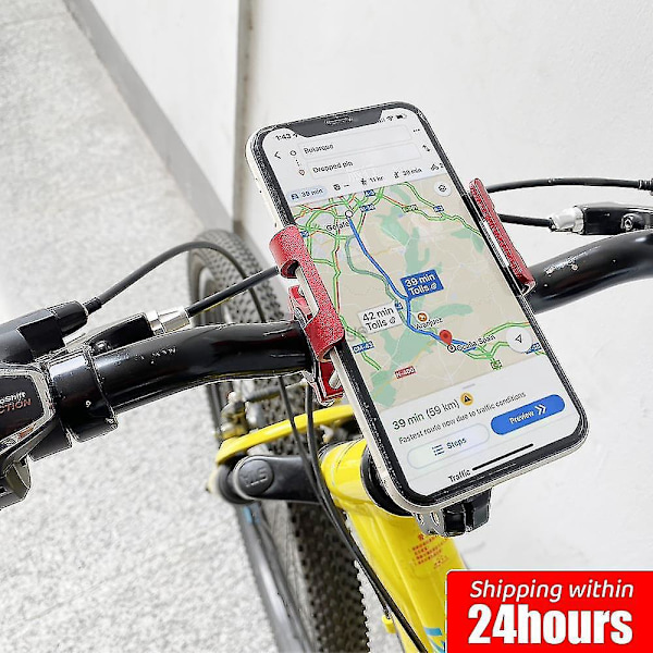 360° Rotation Aluminium Legering Cykel Telefonholder til MTB Cykel - Anti-Slip Smart Mobil Montering Klip til GPS, iPhone, Samsung Rød