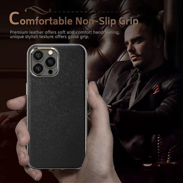 iPhone 13 Pro Max-deksel, Business Slim Classic-etui for menn, svart