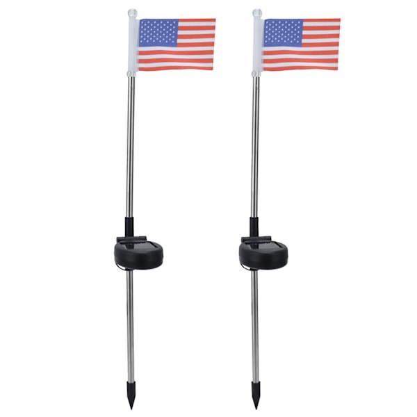 2 stk solcelledrevet hagelampe US flagg plen stake lampe for utendørs landskapsbelysning dekorasjon hvitt lys