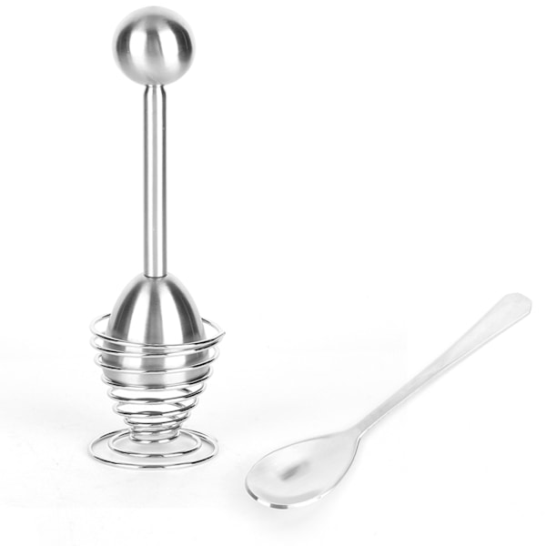 Äggskärare Topper Set Rostfritt Stål Kök Verktyg med Äggskal Öppnare Fjäder Äggkopp Hållare Sked
