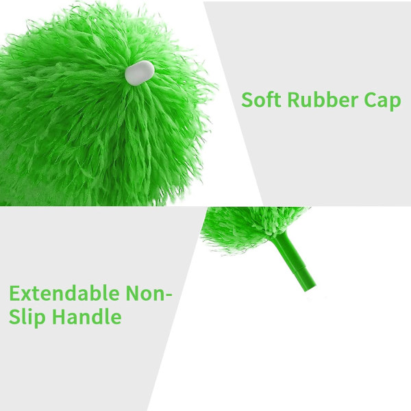 Grønn-teleskopisk duster med 1 dusterhoder, vaskbar mikrofiberduster, duster med 135 cm forlengbart håndtak, for fjerning av edderkoppnett