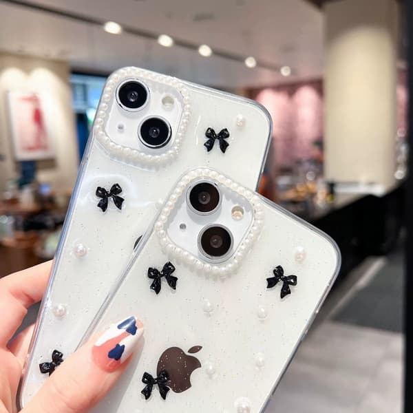 Deksler til iPhone 11, Bling Glitter 3D Sløyfe Søt Glitrende Krystallklar Sløyfe Estetisk Design
