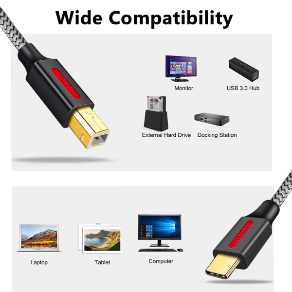 Type-C - USB 2.0 BM neliöportin tulostinkaapelin jatko kannettavan puhelimen print datakaapelille