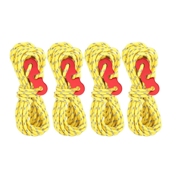 4 st Set Reflextält Vindrep Camping String Guy Line med S Ring Spänne Krok (Gul)