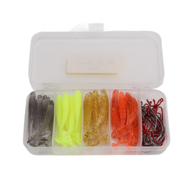 60 st/kartong Soft Bait Fishing Lures Kit med rostfria vevkrokar Artificiell T Tail PVC Soft Lure Baits för basfiske5cm