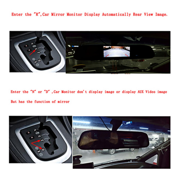 4,3 tums backspegelmonitor för bil HD TFT LCD-skärm 2 kanalers videoingång