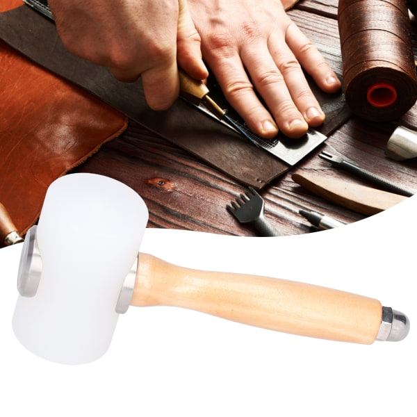 Leather Carving Hammer - Nylon Håndlaget Leathercraft Mallet med trehåndtak (primærfarge, dobbelt hode)