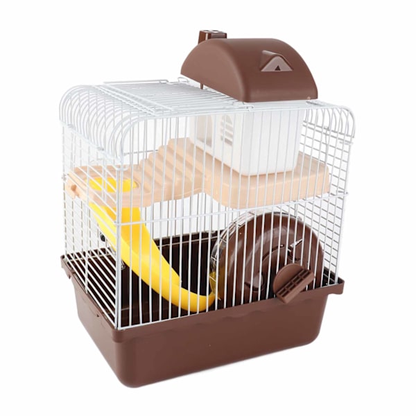 2-vånings Hamsterbur Stor Yta Hög Chassi Design Hamster Habitat Bur för Husdjur Hamster Små Djur Brun