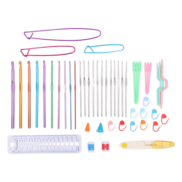 Virknålsset med 22 virkmärken, spännen, sax, hantverk, DIY, virknål, portabelt ergonomiskt virkningsset