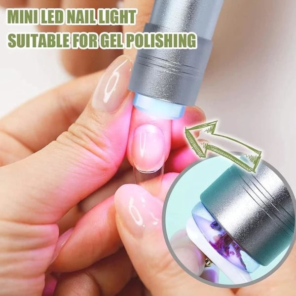 Mini Nail Curing Lamp, Håndholdt UV Med Gel Silikon Buffer Head, For Nail Art, Fast Home Og Salon, Sølv