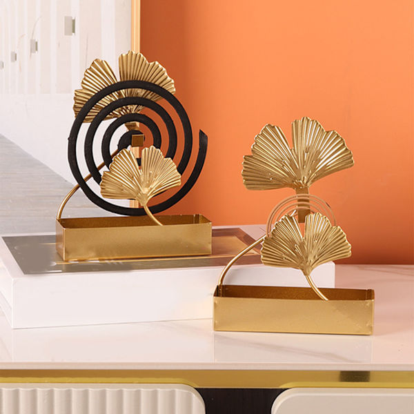 Spiralrøgelseholder Dobbelt Ginkgo Blad Design Røgelse Ophængsbeslag med Bakke til Indendørs og Udendørs Brug