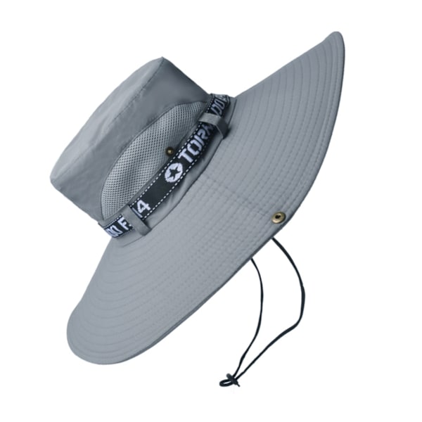 Fiskeskatt Pustende Bomulls-Polyester Storbremmet Solhatt for Menn Sommer Fjellklatring Lys Grå