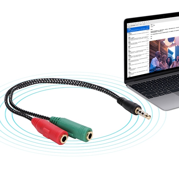 1-i-2 Hane till Hona 3,5 mm Dubbel Hörlursmikrofonadapter Headset Par Ljudsplitter