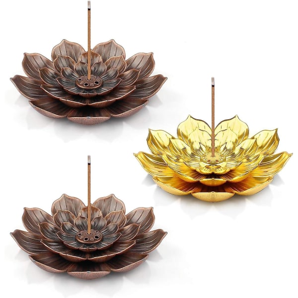 3-delad Lotus rökelsehållare set med askfångare för rökelsepinnar och dekorativt bruk