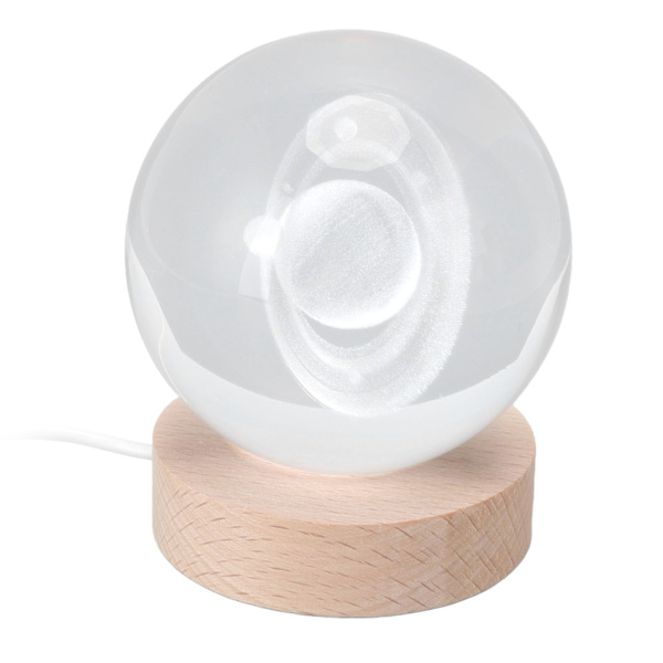 3D Saturn Natlampe Krystalbold Natlys LED Træ Inter Carving Bordplade Ornamenter til Venner Børn Gaver Saturn Hvidt Lys