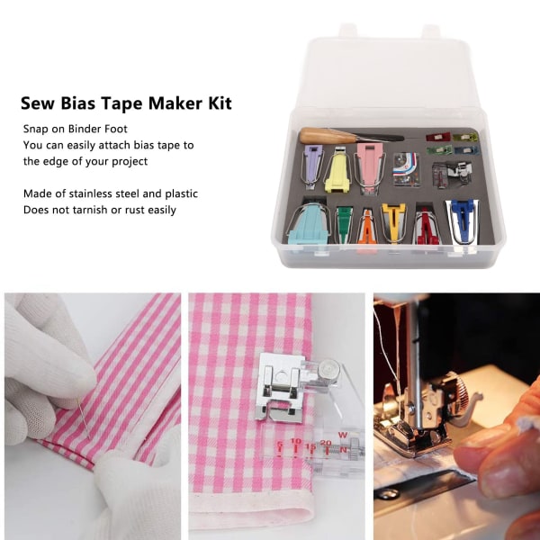 Bias Tape Maker Set sidontajalalla ja peittotaskulla - 9 kokoa - DIY Bias Tape Teke Machine