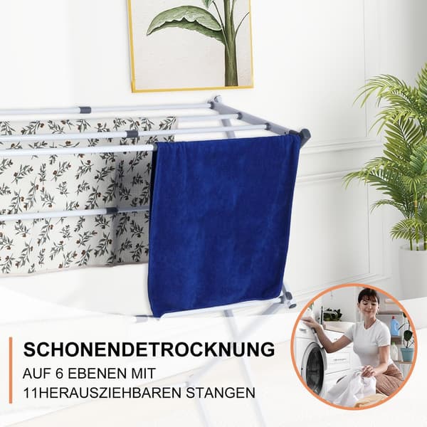 Space Saving Clothes Drying Rack - 6 Tier Foldable Laundry Drying Rack with 11 Bars - Collapsible and Extendable Clothes Drying Rack
