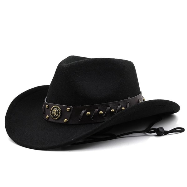 Cowherd Western Cowboy Hat Uld Jazz Top Hat til mænd og kvinder (sort)