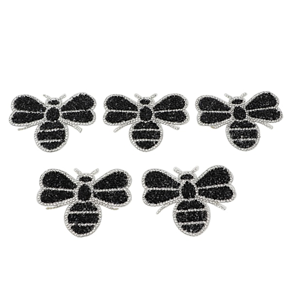5 stk. Små Bi-Rhinestone-merker, dekker over flekker og skader, søt form, svarte dyr, Rhinestone-applikasjoner for DIY-håndverk