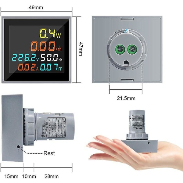 Mini AC Meter: Spenning, strøm, strøm, frekvenstester med HD LCD-skjerm