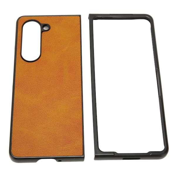 Vikbar Skärm Telefonskal Syntetiskt Läder Skyddande Vikbar Telefonskal för Samsung Galaxy Z Fold 5 Tvåfärgad Nötskinn Brun