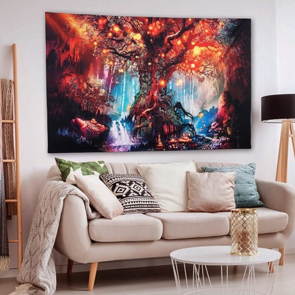(150 × 130 cm) Elämänpuu-kuvakudos, psykedeelinen kuvakudos, seinävaippa, makuuhuoneen olohuoneen asuntolain seinäsisustus Elämänpuutapetti