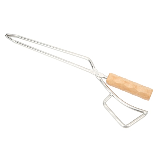 Bålpinsett i rustfritt stål, kraftig, lang, bred og tykk, med bøkehåndtak, for grill og peis