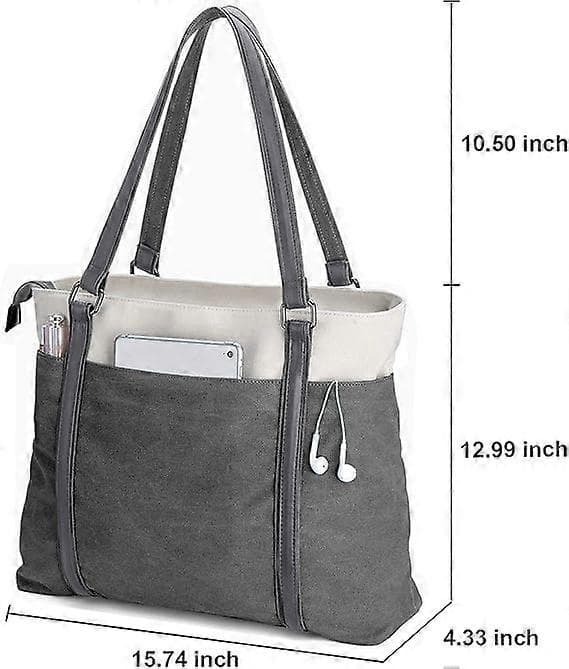 Women's Work Bag, Lightweight, Paneled Canvas, 15.6 Inch, Brown