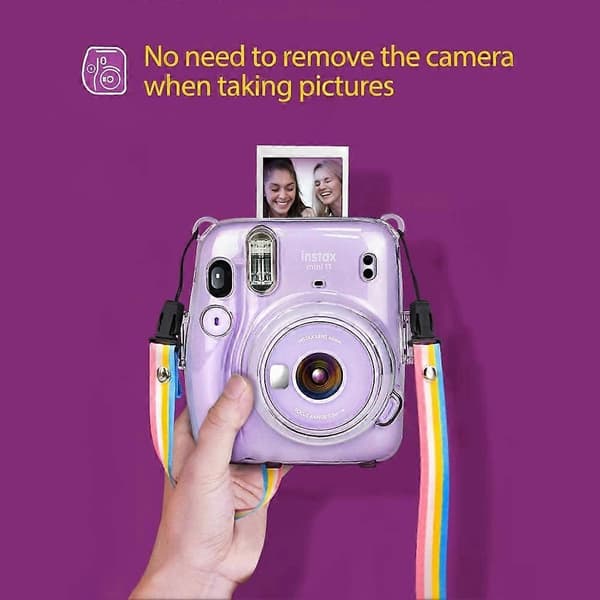 Crystal Camera Case with Adjustable Rainbow Shoulder Strap Compatible with Fujifilm Mini 11 Camera, Clear