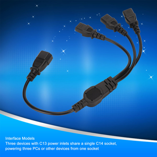 Universal IEC 320 C14 til 3 X C13 strømkabel - 1 til 3 splitteradapter
