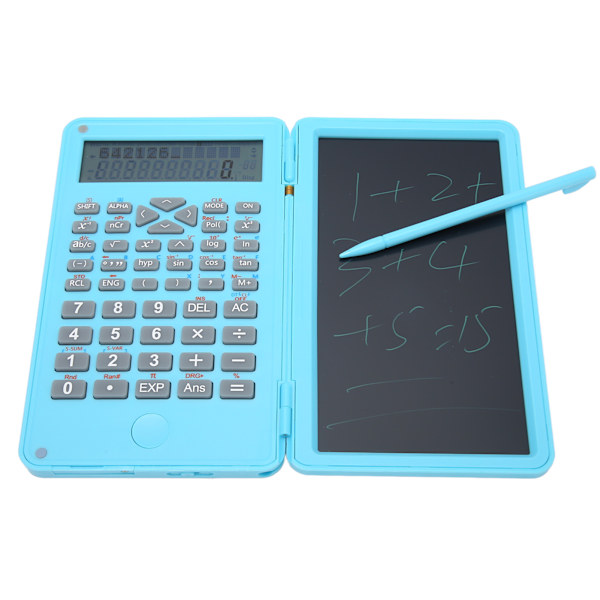 Lommeregner med notesblok, bærbar, 10 cifre LCD-display, videnskabelig lommeregner til skole, kontor, møder og familie, lyseblå