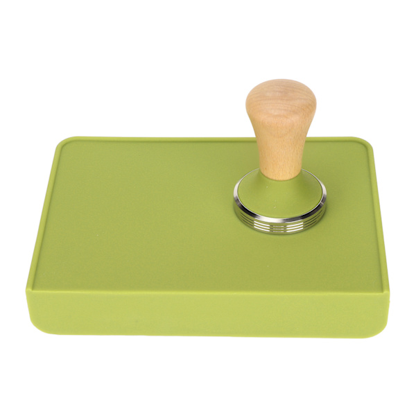 Tretamper i tre med silikonunderlag for kaffepressing, med rustfritt stålbase for nybegynnere, baristaer, grønn, 58 mm