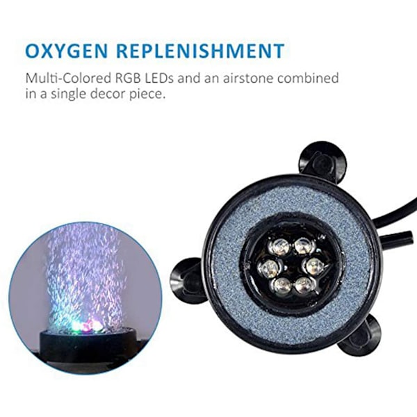 Rundt akvarium boblelys med farveskiftende LED-lys luftpumpelys boblelampe