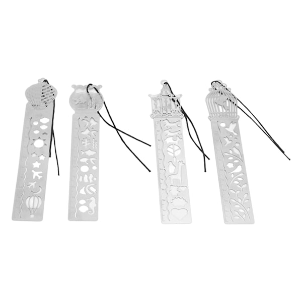 Stencil Lineal Bærbar Multifunktionel 4 Tegneserie Mønster Skabeloner Håndbog Maleri Bogmærker Hul Metal Lineal