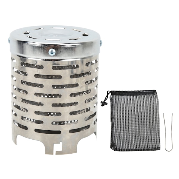 Camping Mini Värmeplåtsskydd Bärbar Rostfritt Stål Camping Tält Värmeplåtsskydd med Handtag Nätväska för Vandring Resor Silver